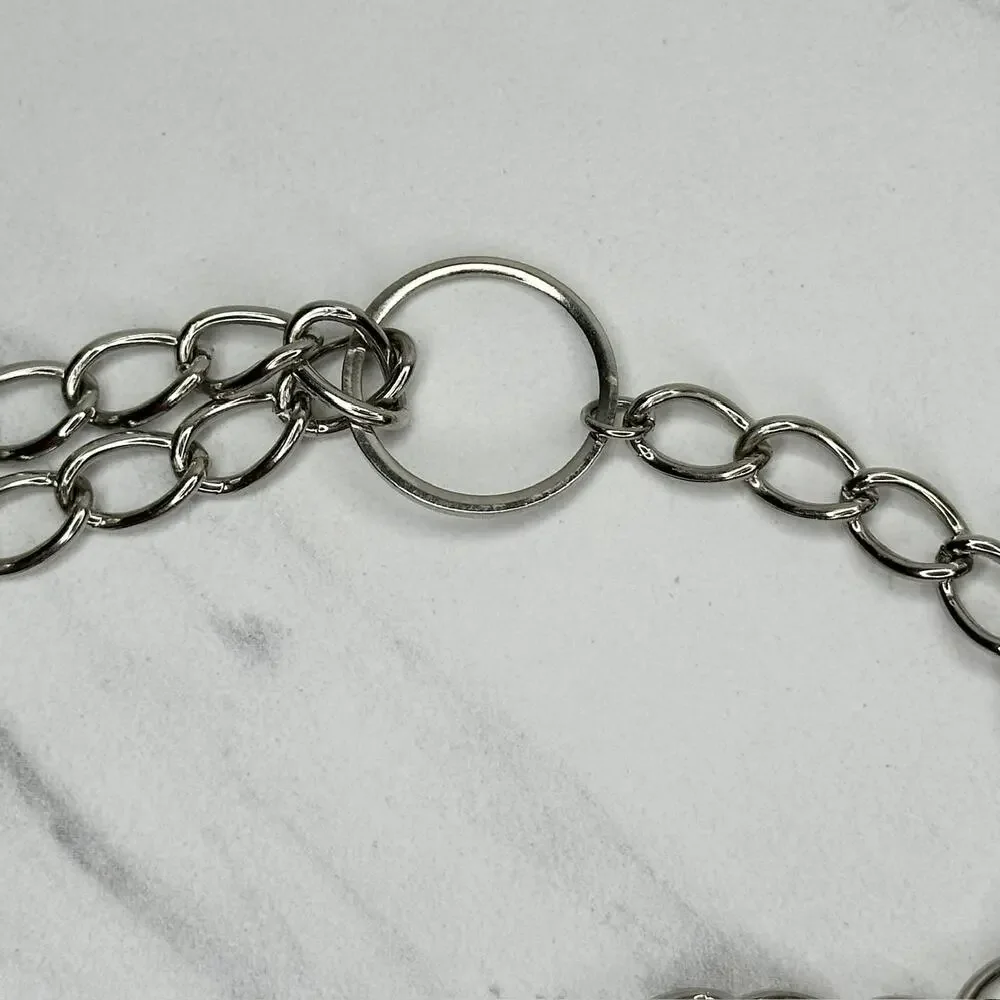 Coin Charm Silver Tone Metal Chain Link Belt Small (S) Classical Y2K Edgy ⚡
